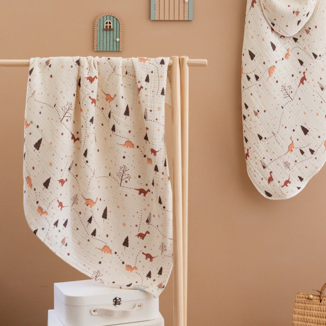 DinoDrift Yumuşak Dokulu 4 Kat Müslin Bebek Örtüsü