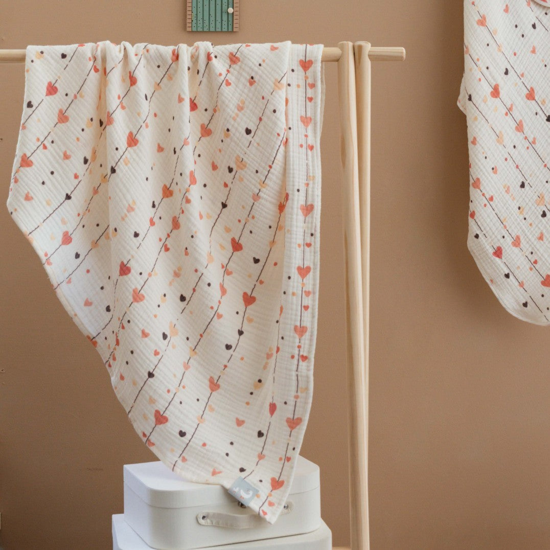 Müslin Bebek Örtüsü-Heartline 100x100