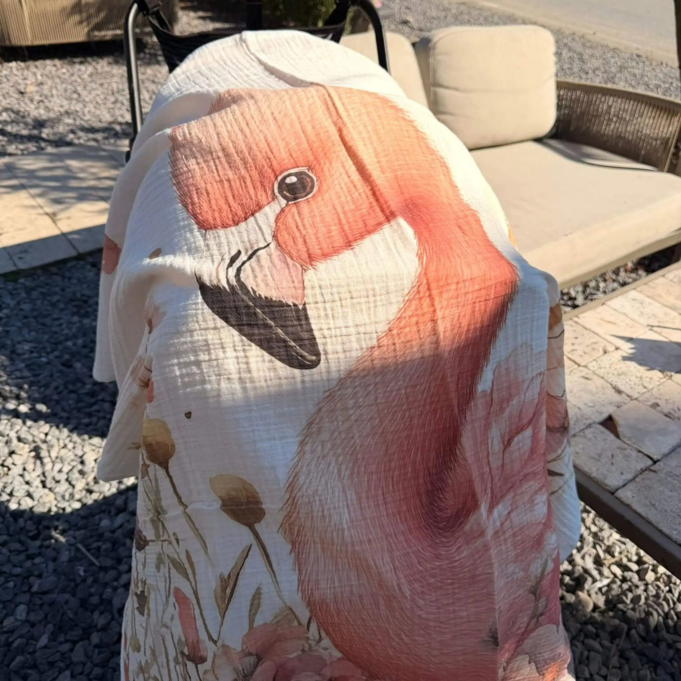 Pembe Flamingo desenli %100 pamuk müslin bebek örtüsü 100x100 cm